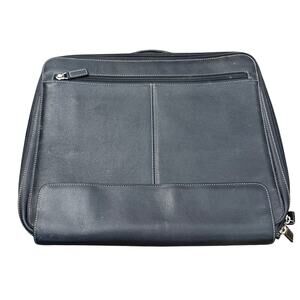 LEVENGER Black Leather Executive Portfolio Briefcase Zip Around w/ Button Bottom